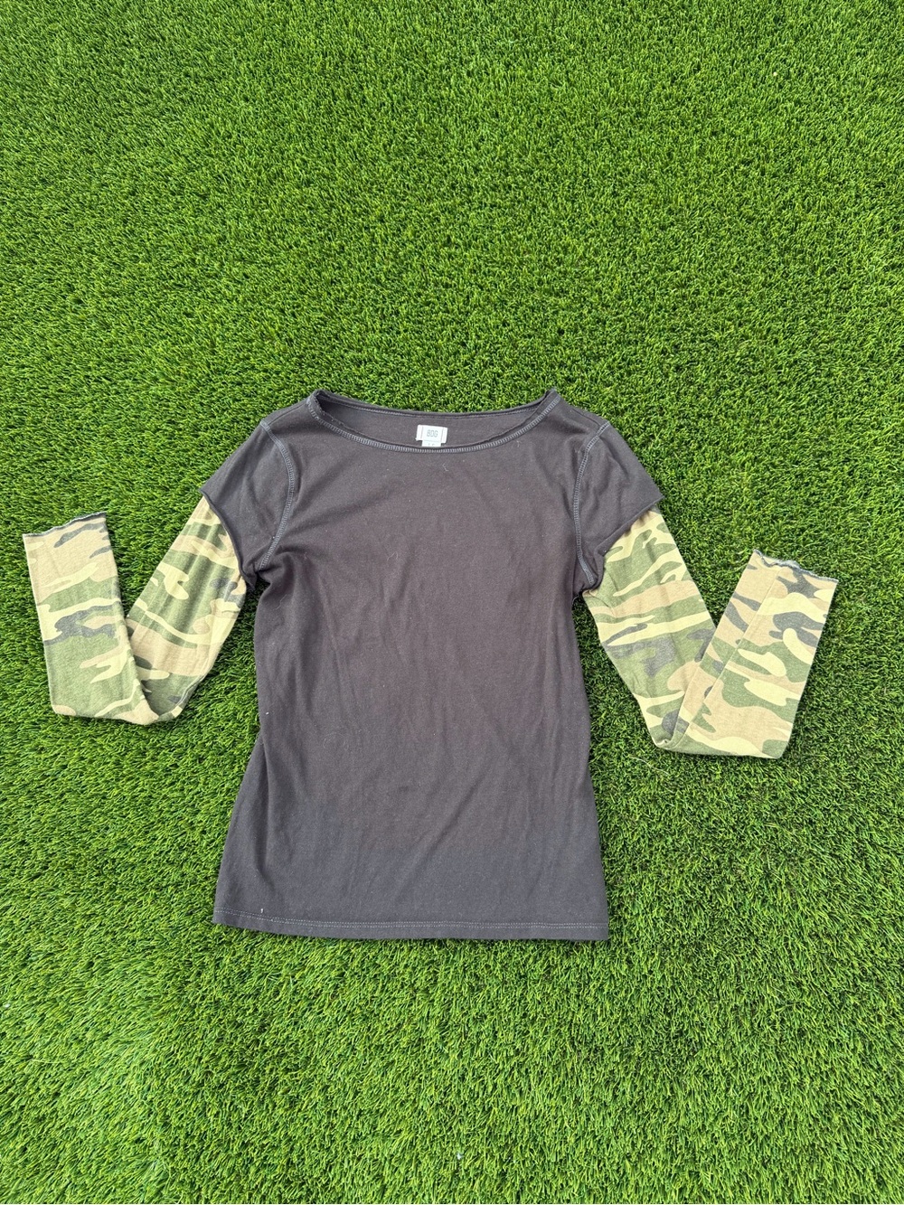 Women’s Black Tee with Camo Sleeves